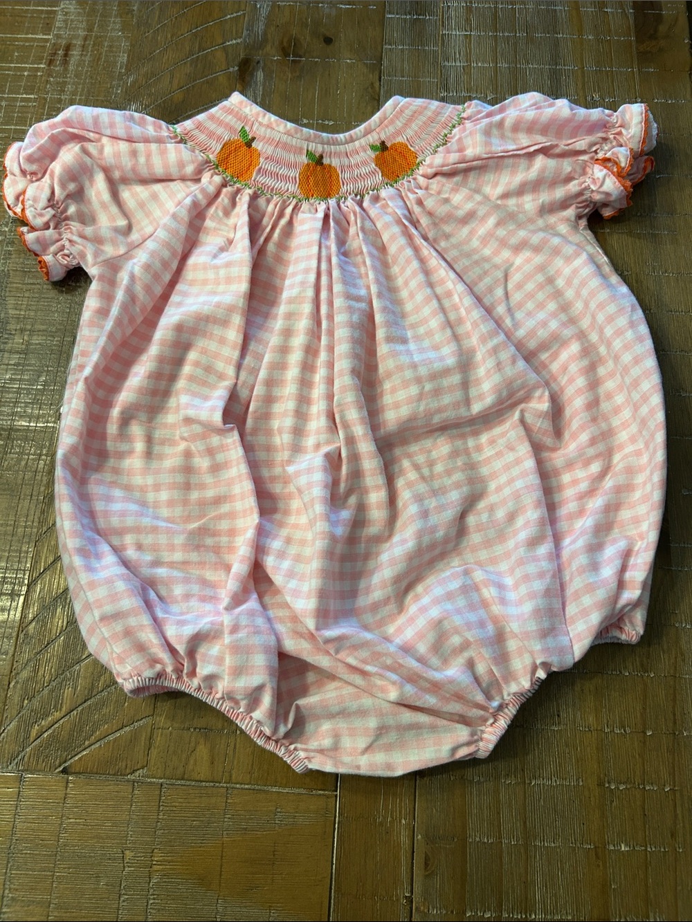 Pink Gingham Pumpkin Smocked Bubble Romper - Kids